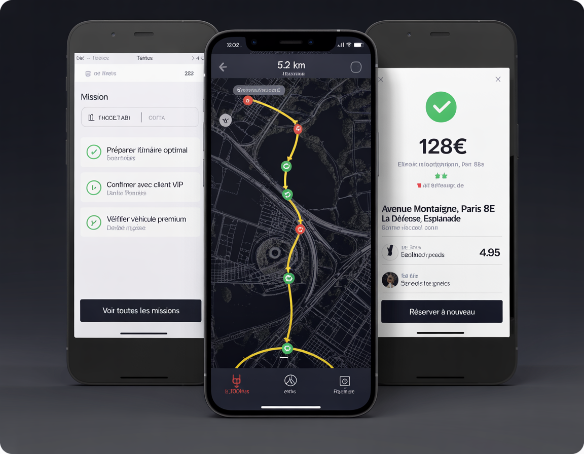 Interface application Pick Back - Mission, Trajet et Réservation